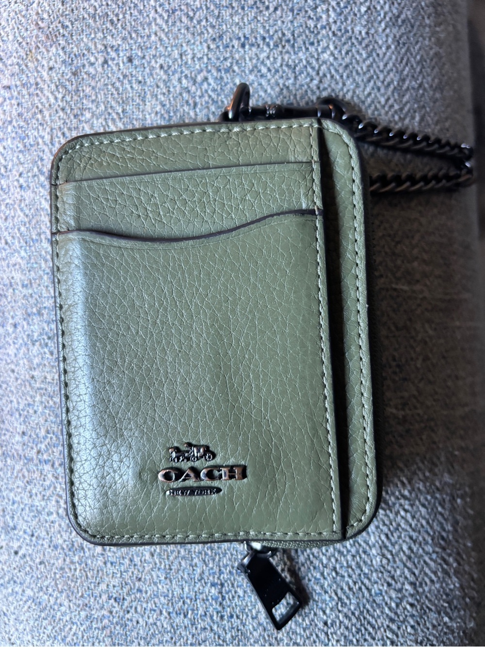 COACH Green Leather Card Case with Chain